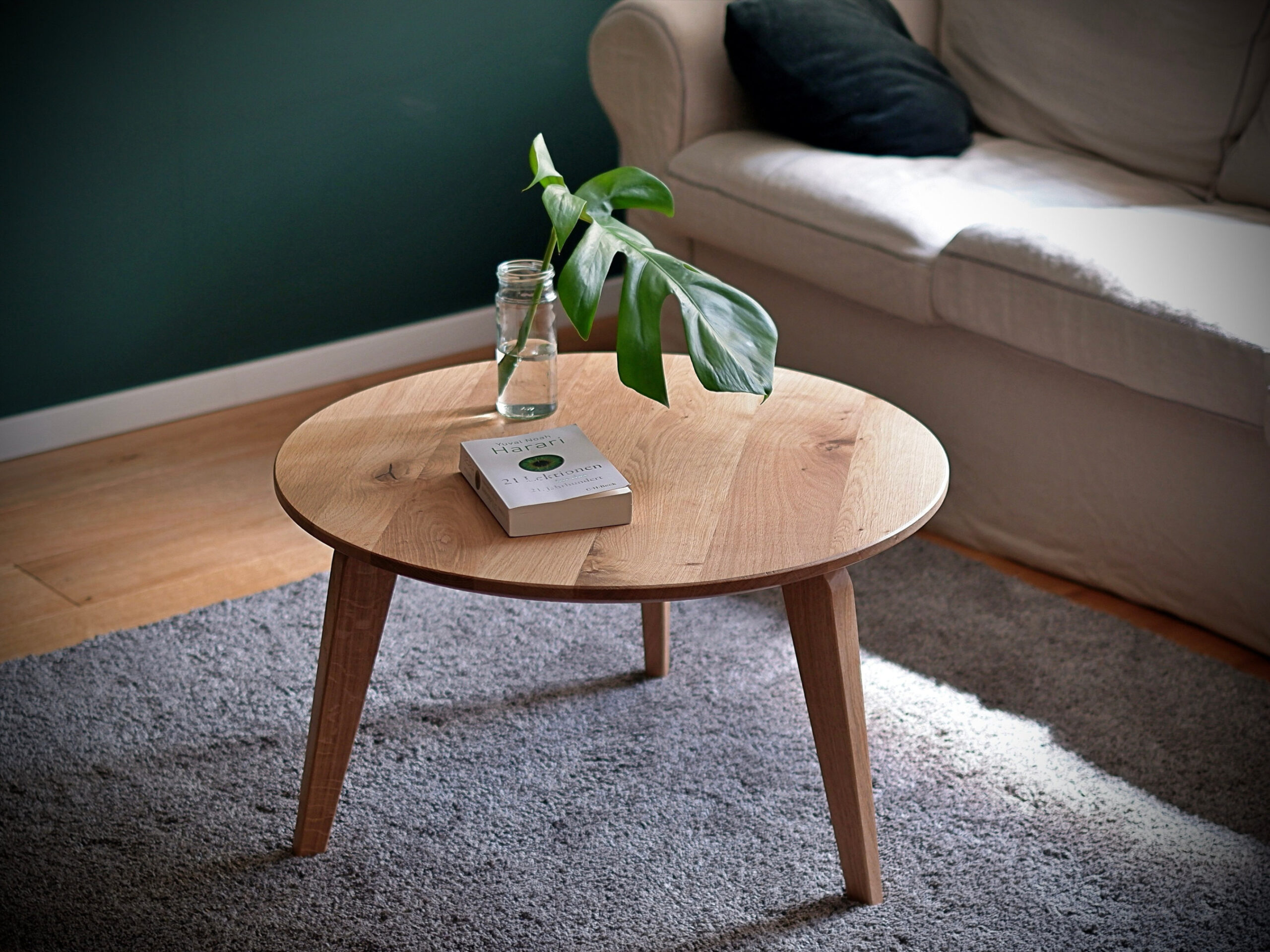 Coffee Table Oak Wood Round  Cm Handmade - Etsy Singapore